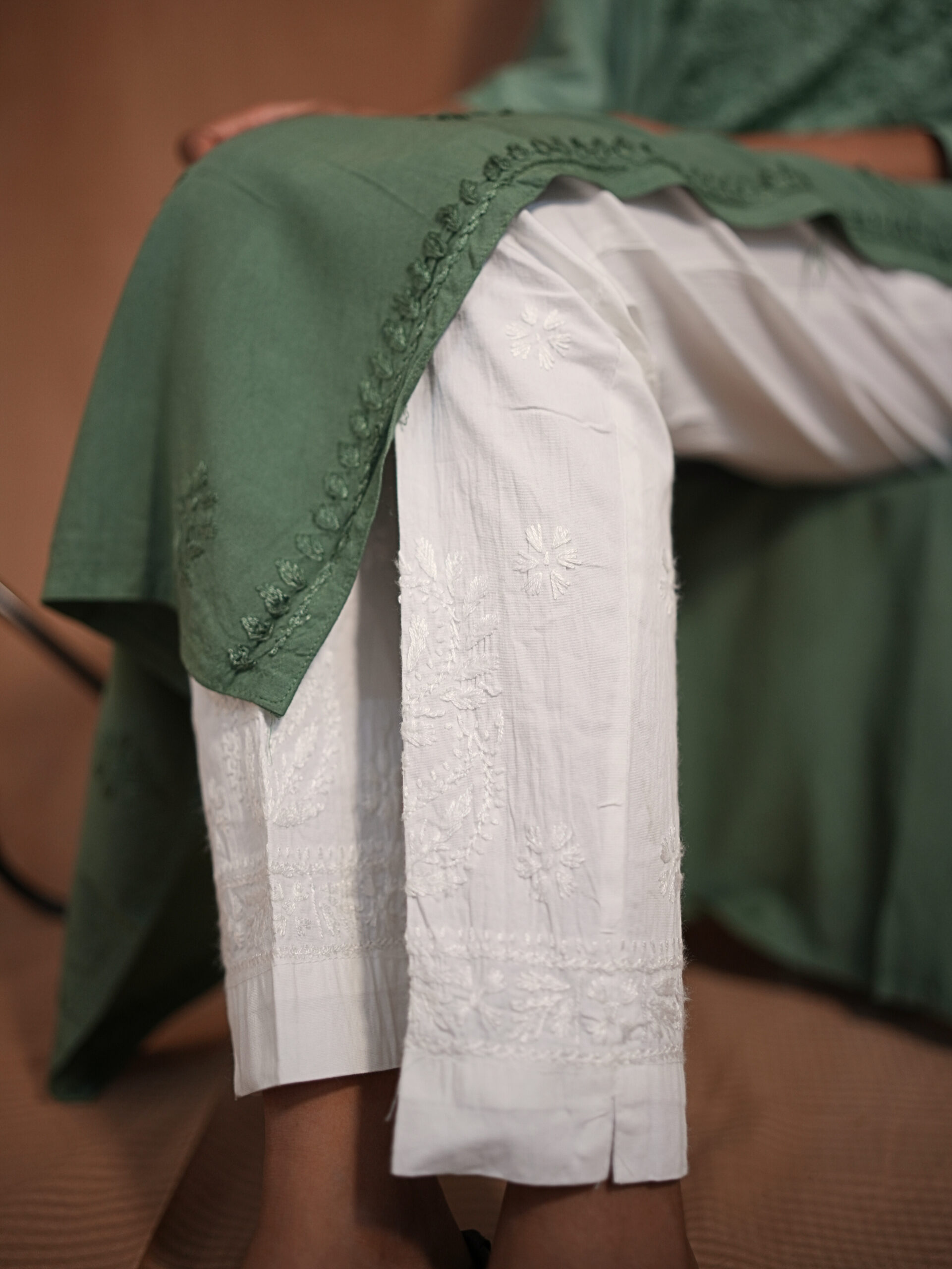 13 White Pant Cotton Chikankari Pant- White - Image 1