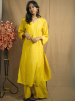 Lila Rayon  Chikankari Kurta Palazzo Set –Dandelion Yellow