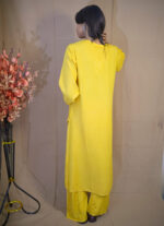 Lila Rayon  Chikankari Kurta Palazzo Set –Dandelion Yellow - Image 3