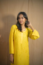 Lila Rayon  Chikankari Kurta Palazzo Set –Dandelion Yellow - Image 2