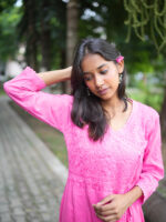 Lavanya Cotton Chikankari Angrakha- Hot Pink - Image 2