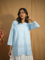 Cotton Chikankari Top – Ice Blue