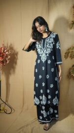 Tarangini Rayon  Chikankari Kurta Palazzo Set -Black