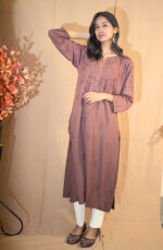 Swara Rayon Chikankari Kurta -Brown