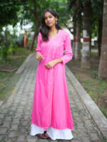 Lavanya Cotton Chikankari Angrakha- Hot Pink