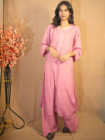 Lila Rayon  Chikankari Kurta Palazzo Set – Georgia Peach - Image 3