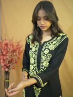 Nisha  Rayon Chikankari Kurti- Lime Green - Image 3