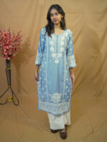 Nayantara Muslin Chikankari Kurti- Ice Blue 1