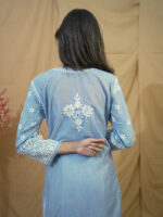 Nayantara Muslin Chikankari Kurti- Ice Blue 1 - Image 2