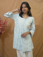 Tara Cotton Chikankari Top – Ice Blue