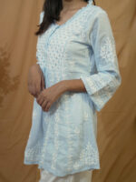 Tara Cotton Chikankari Top – Ice Blue - Image 3