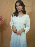 Kaya Double Shade ModalChikankari  Kurta Palazzo Set – Ice Blue - Image 3