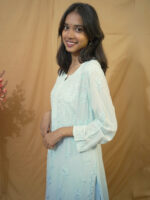 Kaya Double Shade ModalChikankari  Kurta Palazzo Set – Ice Blue - Image 2