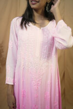 Kaya Double Shade ModalChikankari  Kurta Palazzo Set - Pink - Image 3