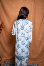 Ira Crape  Chikankari Kurta Pant Set- Blue - Image 2