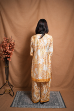 Ira Crape  Chikankari Kurta Pant Set- Mustard Yellow - Image 3