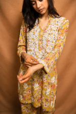 Sugandha Rayon Chikankari Kurta Pant set - Mustard Yellow - Image 3