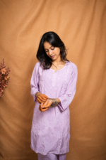 Tanvi Muslin Chikankari Kurta Pant Set  -Lavender