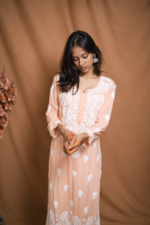 Vaani Modal Chikankari Kurti- Peach - Image 3
